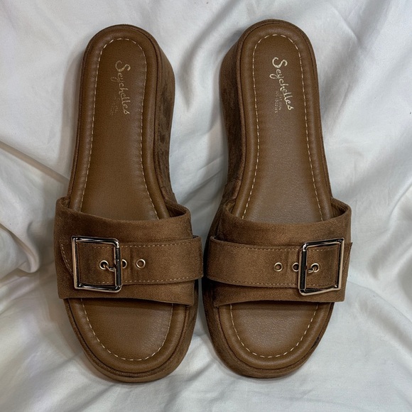 Seychelles Poppy Brown Suede Buckle Platform Mule Slide Sandals 9.5 - Picture 2 of 11